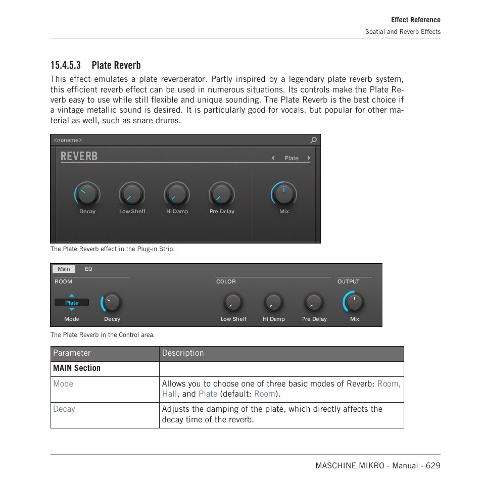 Plate reverb, 3 plate reverb | Native Instruments MASCHINE MIKRO MK3 Groove Production Studio (Black) User Manual | Page 629 / 807