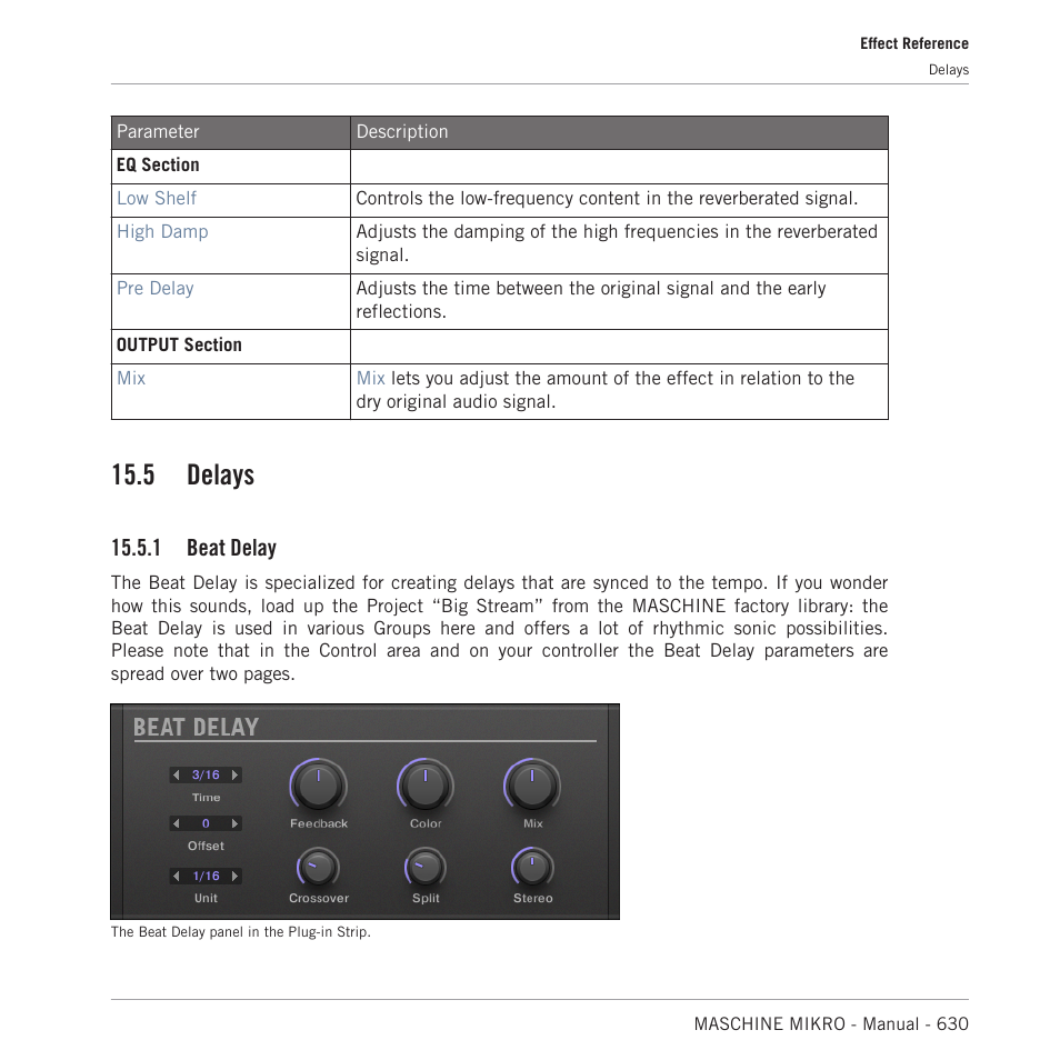 Delays, Beat delay, 5, delays | 5 delays, 1 beat delay | Native Instruments MASCHINE MIKRO MK3 Groove Production Studio (Black) User Manual | Page 630 / 807