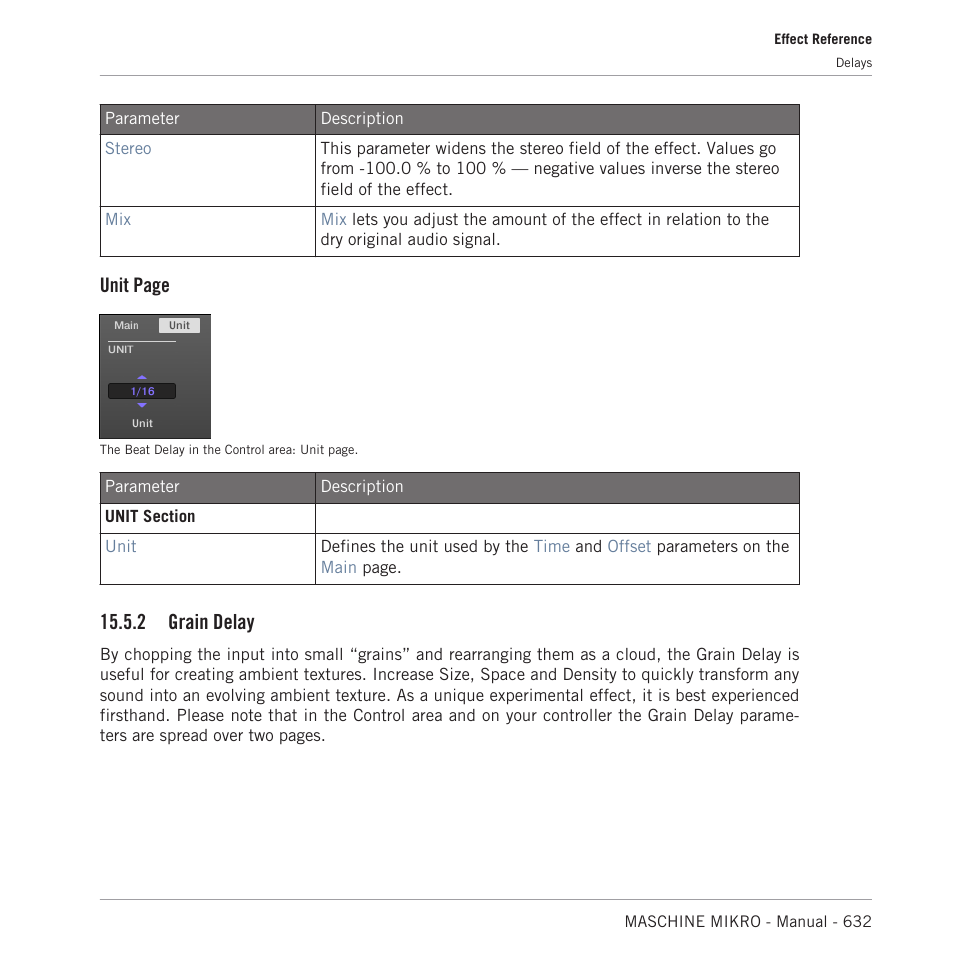 Grain delay, Unit page, 2 grain delay | Native Instruments MASCHINE MIKRO MK3 Groove Production Studio (Black) User Manual | Page 632 / 807