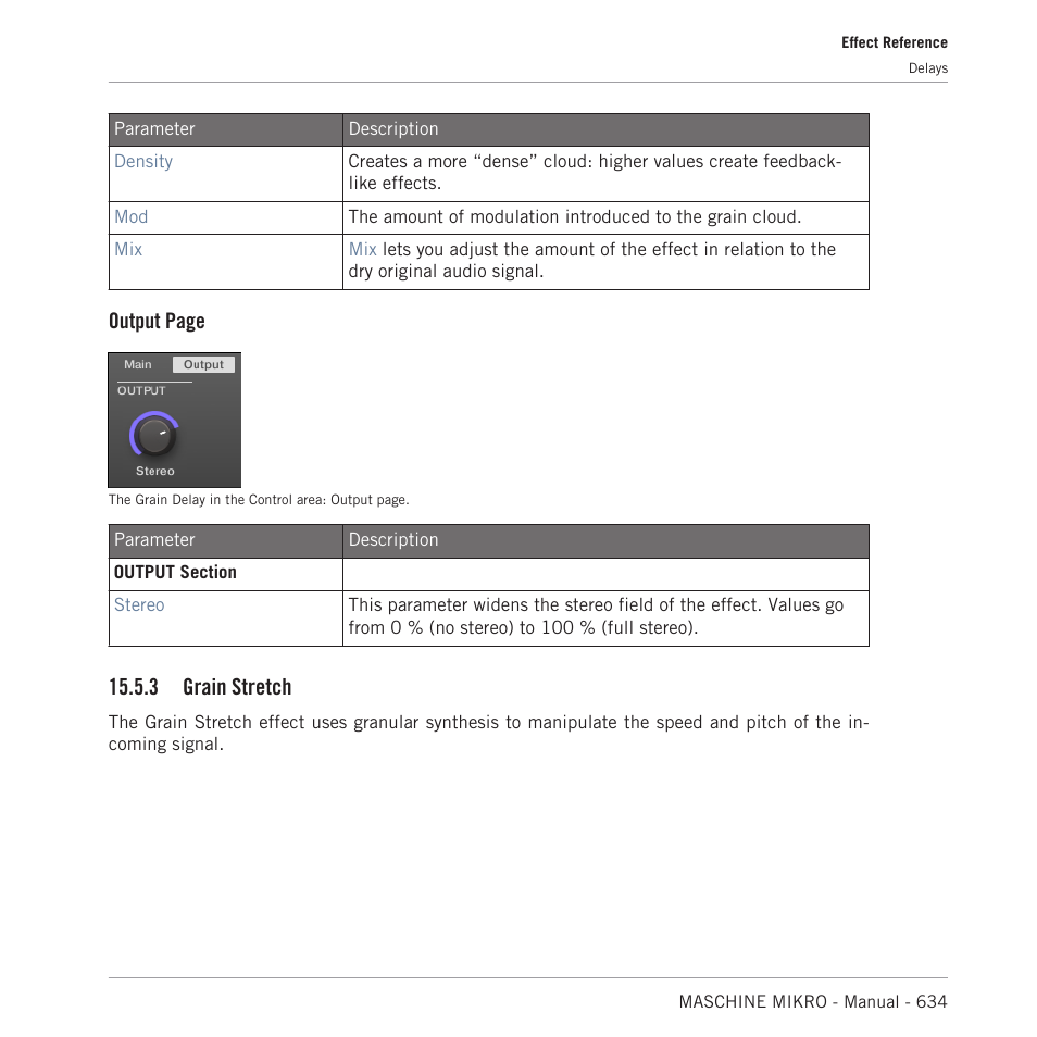 Grain stretch, Output page, 3 grain stretch | Native Instruments MASCHINE MIKRO MK3 Groove Production Studio (Black) User Manual | Page 634 / 807