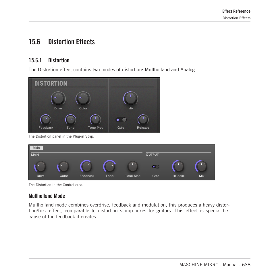 Distortion effects, Distortion, 6, distortion effects | 6 distortion effects, 1 distortion, Mullholland mode | Native Instruments MASCHINE MIKRO MK3 Groove Production Studio (Black) User Manual | Page 638 / 807