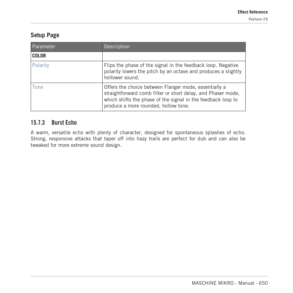 Burst echo, 3, burst echo, Setup page | 3 burst echo | Native Instruments MASCHINE MIKRO MK3 Groove Production Studio (Black) User Manual | Page 650 / 807