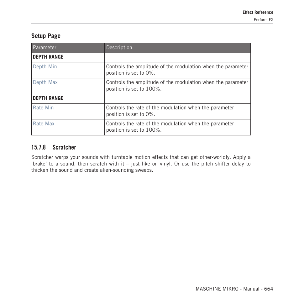 Scratcher, 8, scratcher, Setup page | 8 scratcher | Native Instruments MASCHINE MIKRO MK3 Groove Production Studio (Black) User Manual | Page 664 / 807