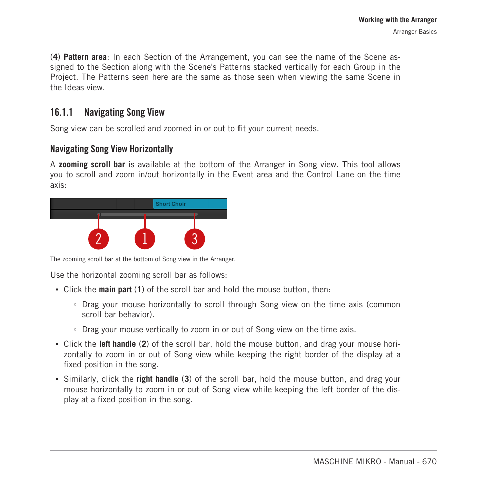 Navigating song view, Once by resizing the arranger above — see section, 1, navigating song view | Native Instruments MASCHINE MIKRO MK3 Groove Production Studio (Black) User Manual | Page 670 / 807