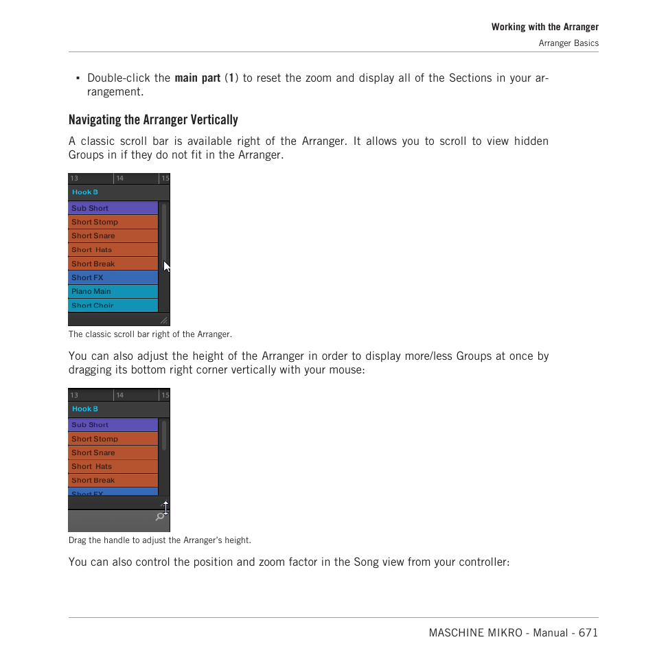 Navigating the arranger vertically | Native Instruments MASCHINE MIKRO MK3 Groove Production Studio (Black) User Manual | Page 671 / 807