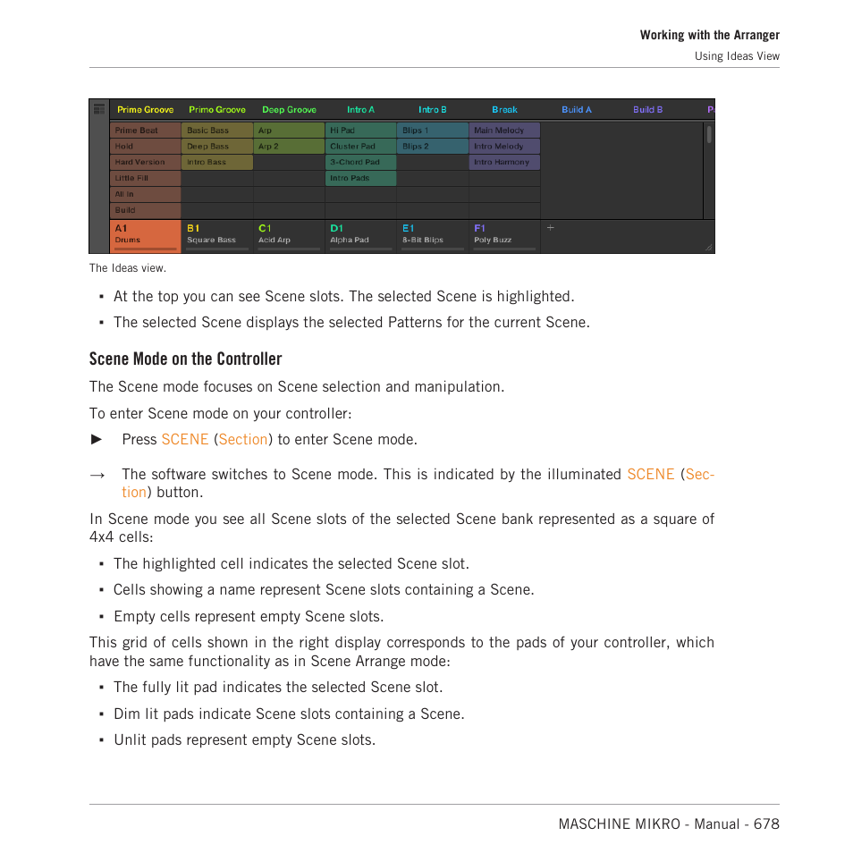 Scene mode on the controller | Native Instruments MASCHINE MIKRO MK3 Groove Production Studio (Black) User Manual | Page 678 / 807