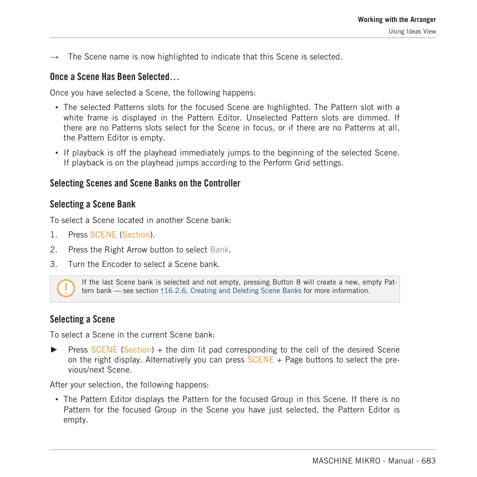 Once a scene has been selected, Selecting a scene | Native Instruments MASCHINE MIKRO MK3 Groove Production Studio (Black) User Manual | Page 683 / 807