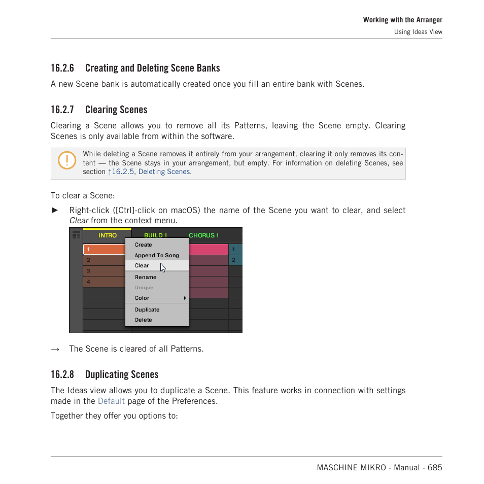 Creating and deleting scene banks, Clearing scenes, Duplicating scenes | 6 creating and deleting scene banks, 7 clearing scenes, 8 duplicating scenes | Native Instruments MASCHINE MIKRO MK3 Groove Production Studio (Black) User Manual | Page 685 / 807