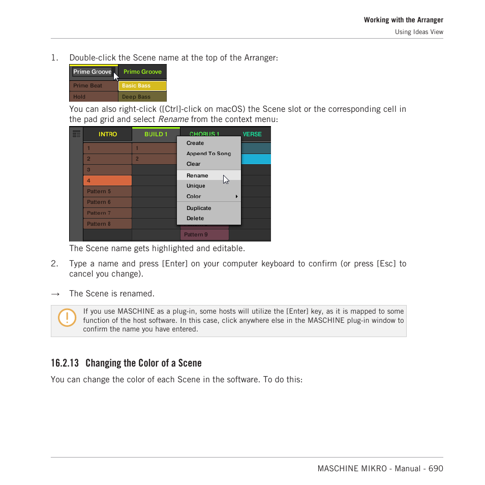 Changing the color of a scene, 13 changing the color of a scene, 13, changing the color of a scene | For more information, respectively | Native Instruments MASCHINE MIKRO MK3 Groove Production Studio (Black) User Manual | Page 690 / 807