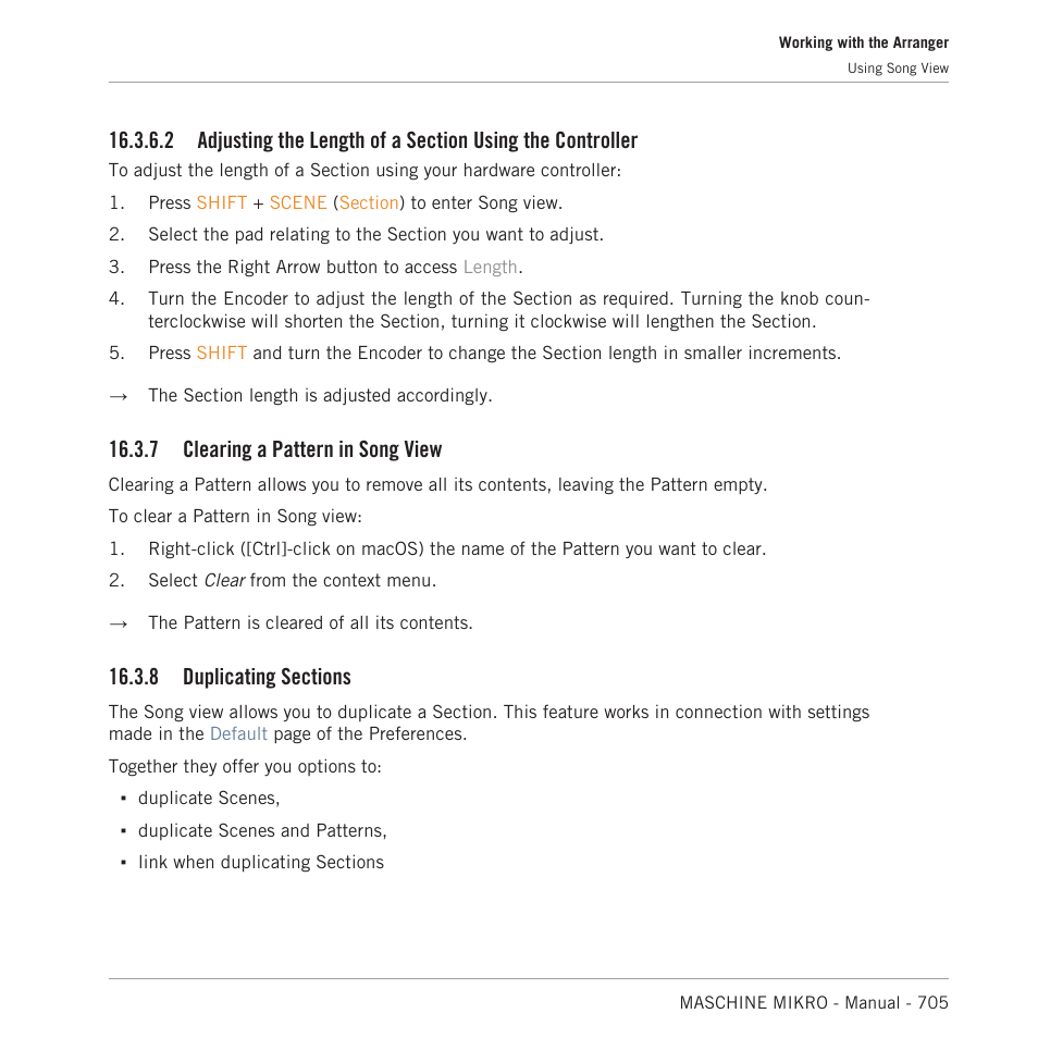Clearing a pattern in song view, Duplicating sections, 7 clearing a pattern in song view | Native Instruments MASCHINE MIKRO MK3 Groove Production Studio (Black) User Manual | Page 705 / 807