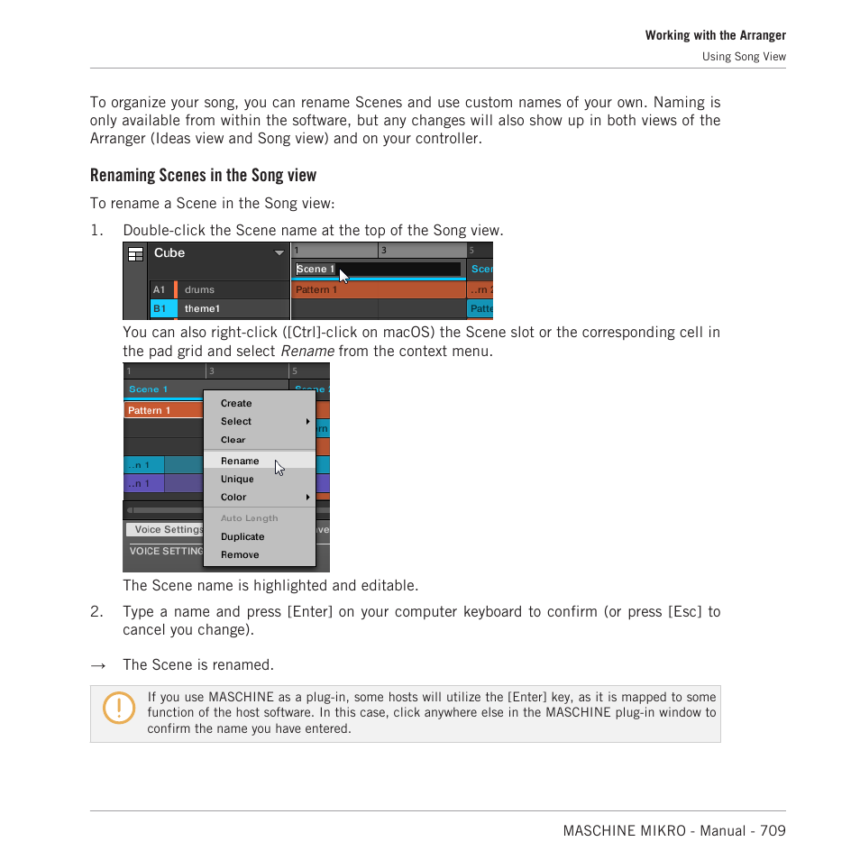 Renaming scenes in the song view | Native Instruments MASCHINE MIKRO MK3 Groove Production Studio (Black) User Manual | Page 709 / 807