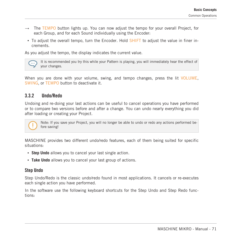 Undo/redo, 2 undo/redo, Step undo | Native Instruments MASCHINE MIKRO MK3 Groove Production Studio (Black) User Manual | Page 71 / 807