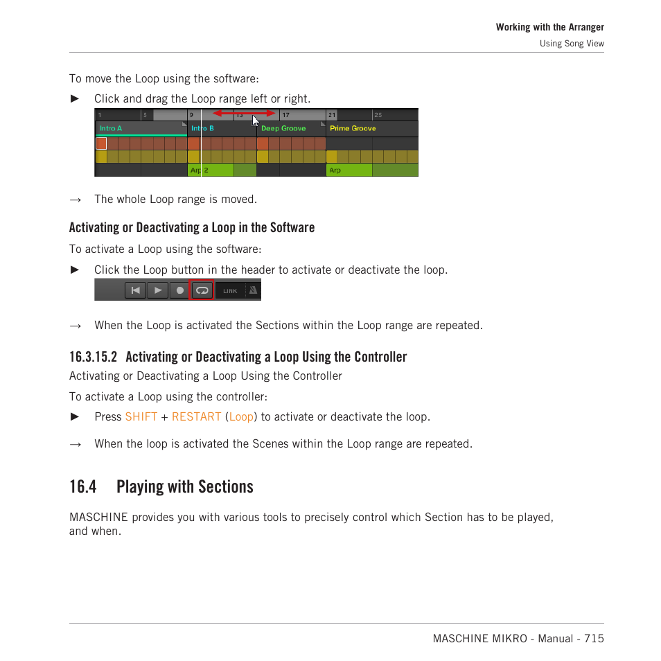 Playing with sections, Activating or deactivating a loop in the software | Native Instruments MASCHINE MIKRO MK3 Groove Production Studio (Black) User Manual | Page 715 / 807