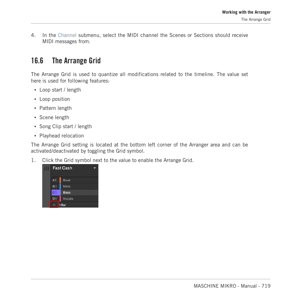 The arrange grid, 6, the arrange grid, 6 the arrange grid | Native Instruments MASCHINE MIKRO MK3 Groove Production Studio (Black) User Manual | Page 719 / 807