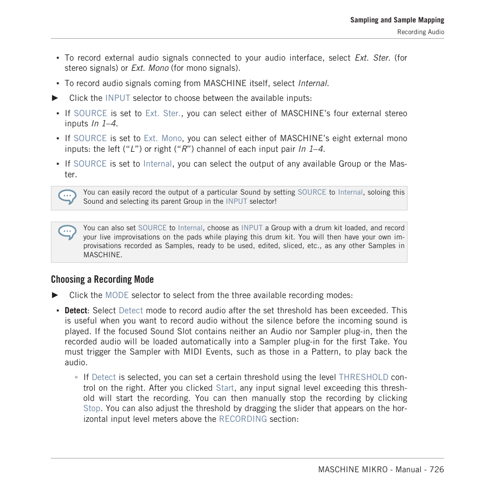 Choosing a recording mode | Native Instruments MASCHINE MIKRO MK3 Groove Production Studio (Black) User Manual | Page 726 / 807
