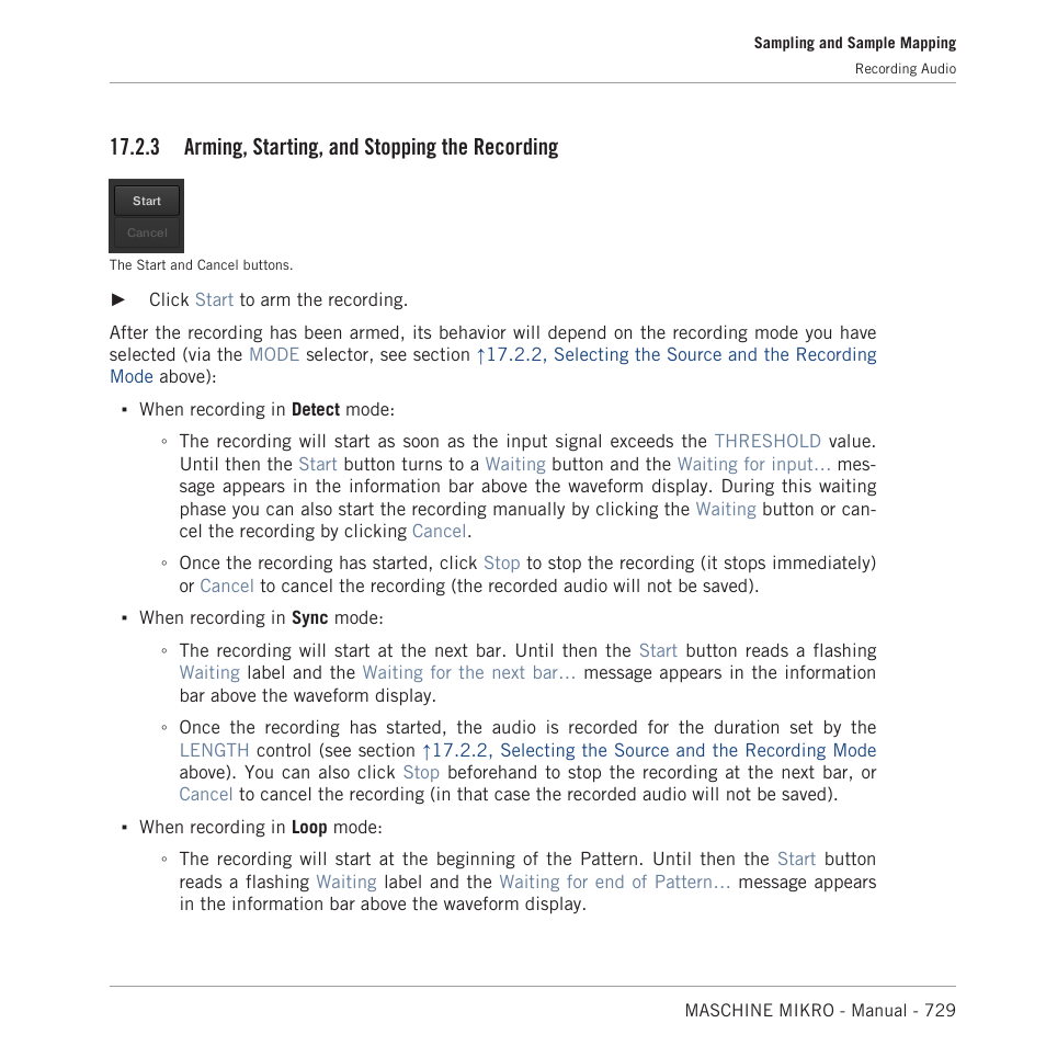 Arming, starting, and stopping the recording, 3 arming, starting, and stopping the recording | Native Instruments MASCHINE MIKRO MK3 Groove Production Studio (Black) User Manual | Page 729 / 807