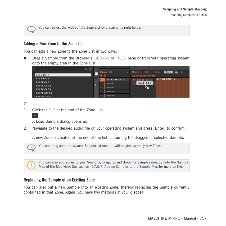 Adding a new zone to the zone list, Replacing the sample of an existing zone | Native Instruments MASCHINE MIKRO MK3 Groove Production Studio (Black) User Manual | Page 757 / 807