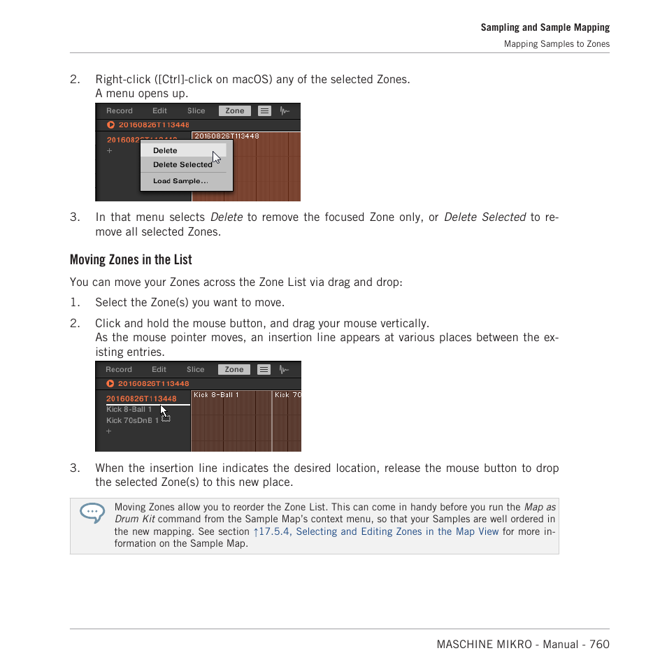 Moving zones in the list | Native Instruments MASCHINE MIKRO MK3 Groove Production Studio (Black) User Manual | Page 760 / 807