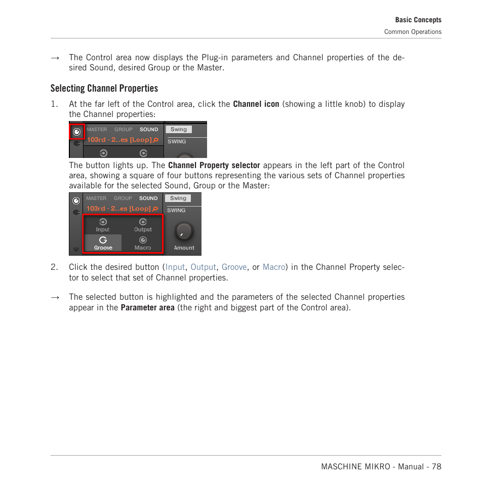 Selecting channel properties | Native Instruments MASCHINE MIKRO MK3 Groove Production Studio (Black) User Manual | Page 78 / 807