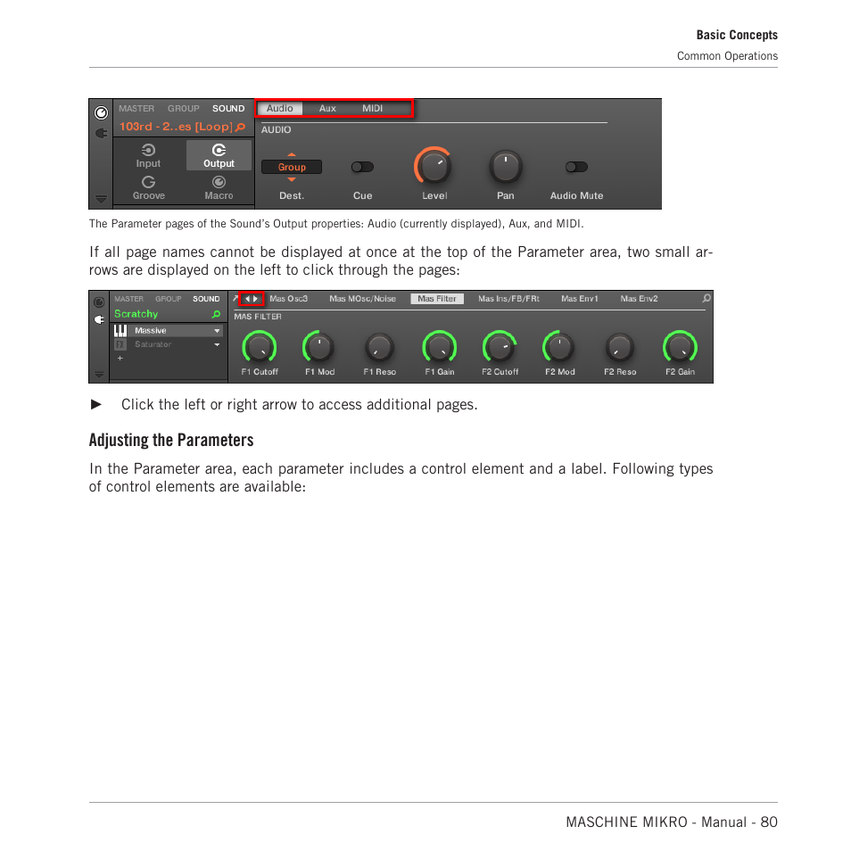 Adjusting the parameters | Native Instruments MASCHINE MIKRO MK3 Groove Production Studio (Black) User Manual | Page 80 / 807