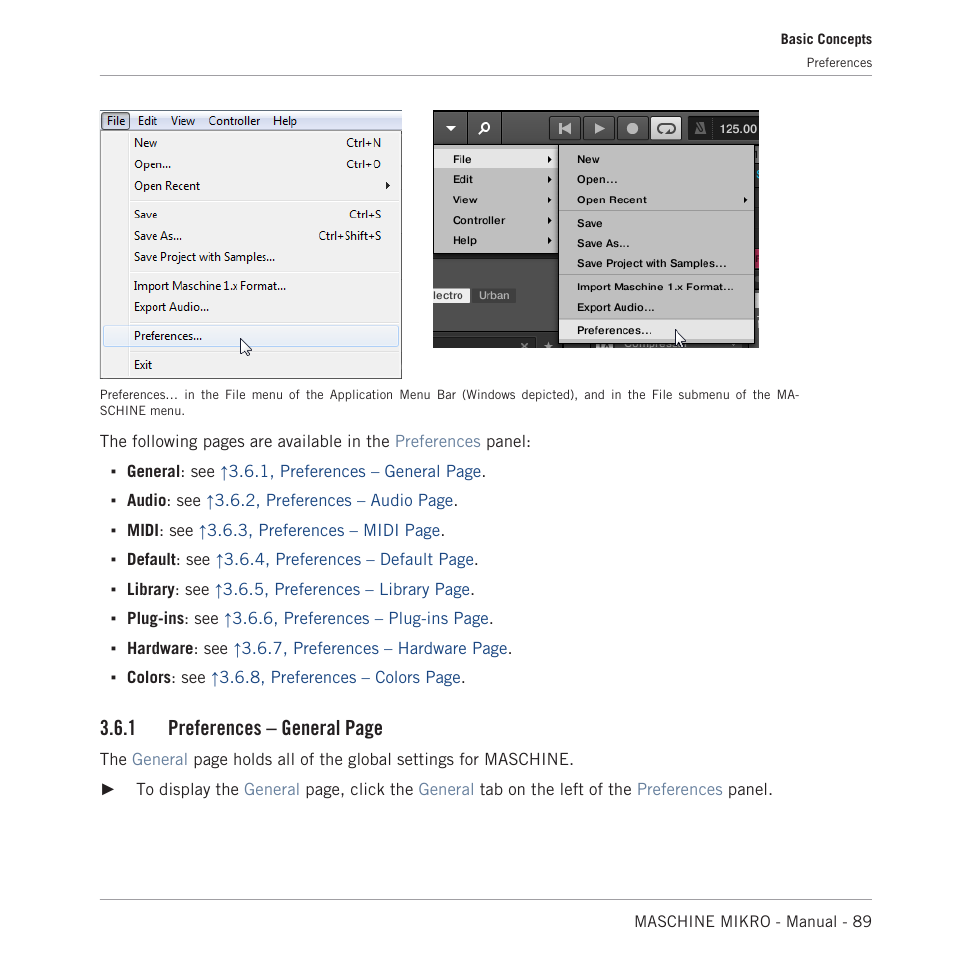1 preferences – general page | Native Instruments MASCHINE MIKRO MK3 Groove Production Studio (Black) User Manual | Page 89 / 807