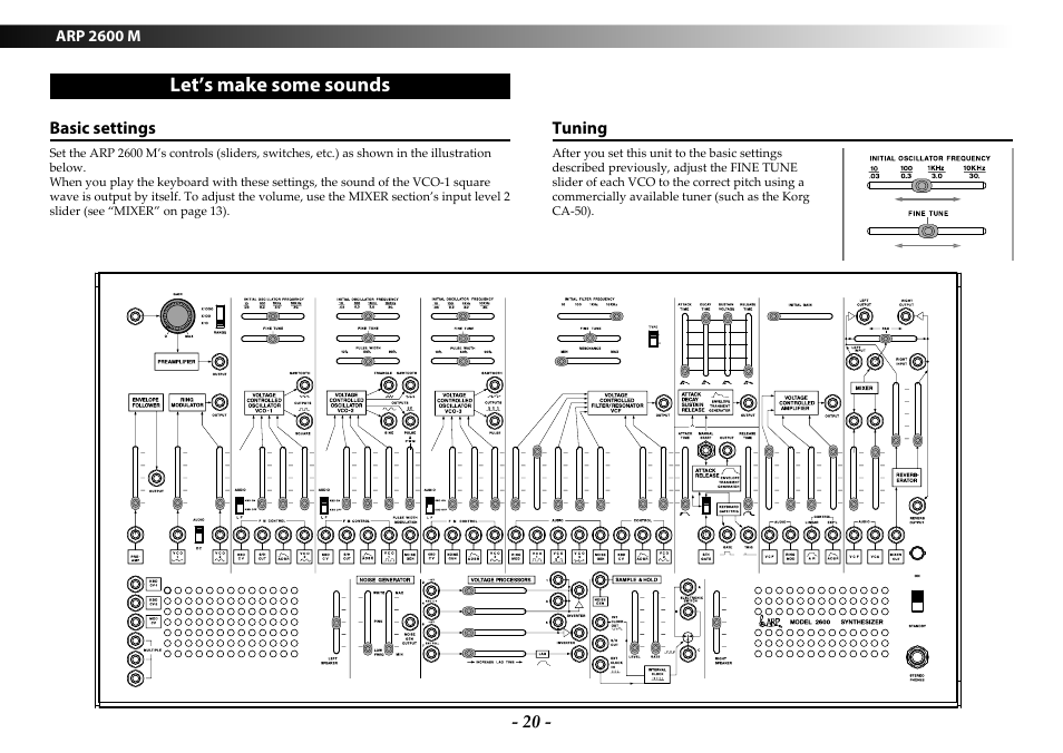 Let’s make some sounds, Basic settings, Tuning | Basic settings tuning | KORG ARP 2600 M Analog Synthesizer Module with Carrying Case User Manual | Page 20 / 116