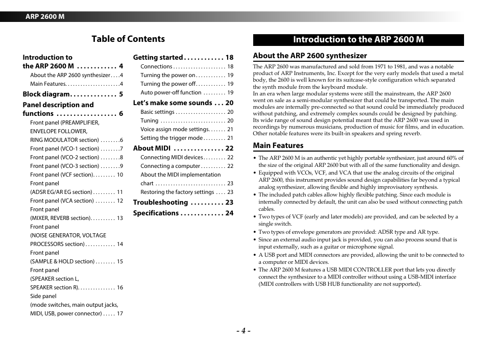 KORG ARP 2600 M Analog Synthesizer Module with Carrying Case User Manual | Page 4 / 116