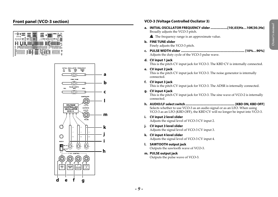 Front panel (vco-3 section) | KORG ARP 2600 M Analog Synthesizer Module with Carrying Case User Manual | Page 9 / 116