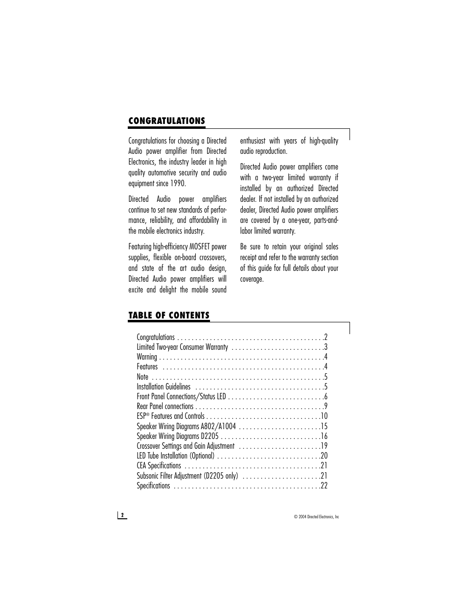 Directed Electronics A1004 User Manual | Page 2 / 23