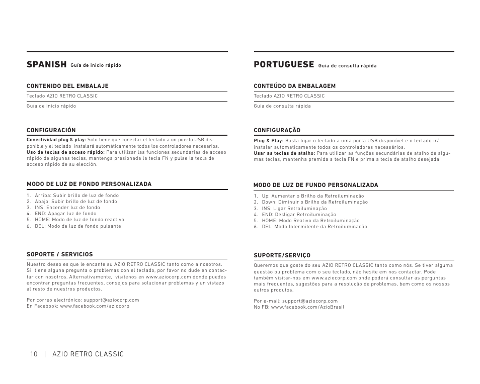 Portuguese, Spanish | Azio Retro Classic USB Backlit Mechanical Keyboard (Posh) User Manual | Page 12 / 20