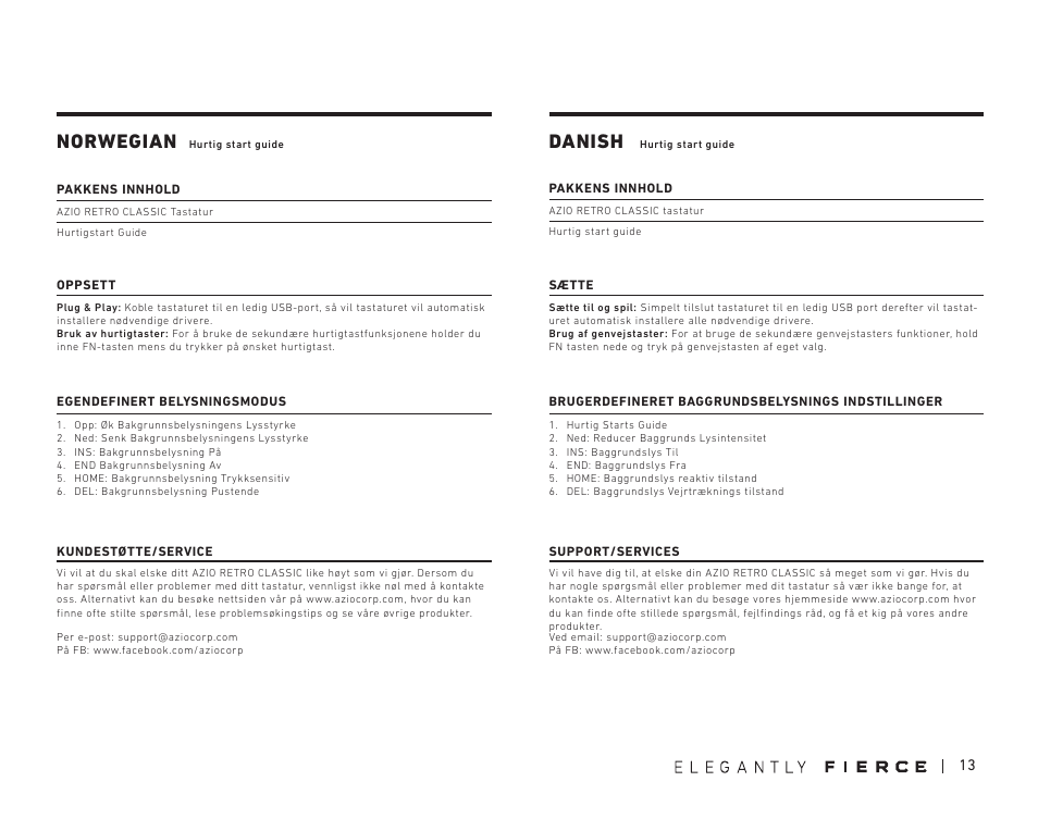 Danish, Norwegian | Azio Retro Classic USB Backlit Mechanical Keyboard (Posh) User Manual | Page 15 / 20