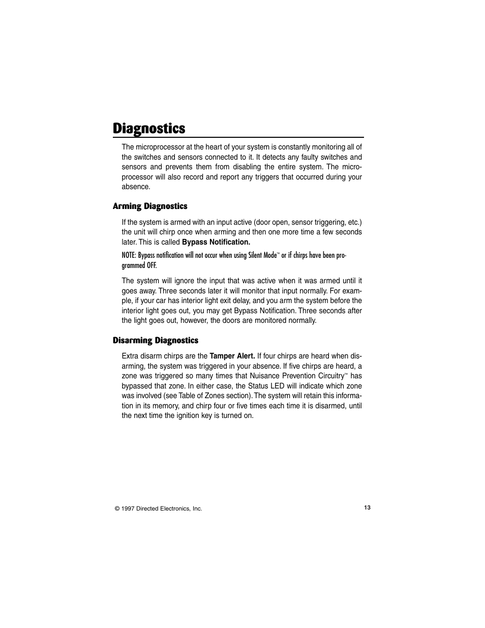 Diagnostics | Directed Electronics 6500HF User Manual | Page 13 / 20