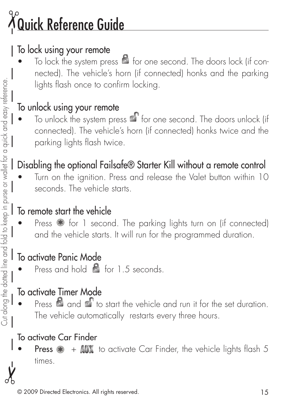 Quick reference guide | Directed Electronics PYTHON 413 User Manual | Page 21 / 28