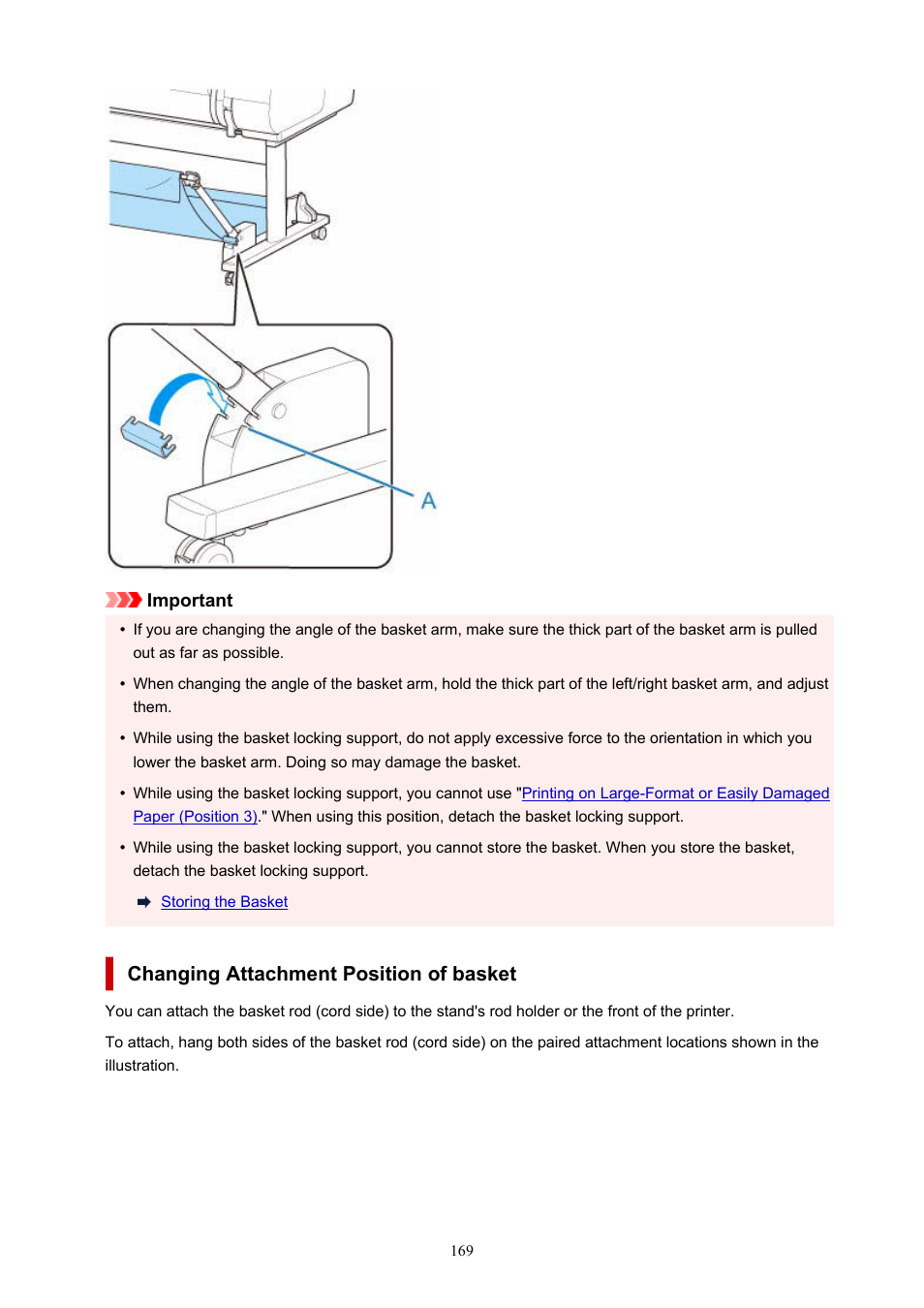 Changing attachment position of basket | Canon imagePROGRAF TX-3100 36" Printer with Basket User Manual | Page 169 / 1073