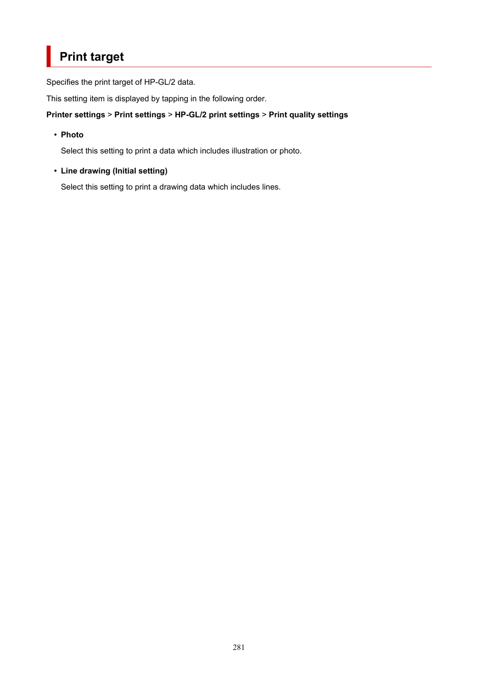 Print target | Canon imagePROGRAF TX-3100 36" Printer with Basket User Manual | Page 281 / 1073