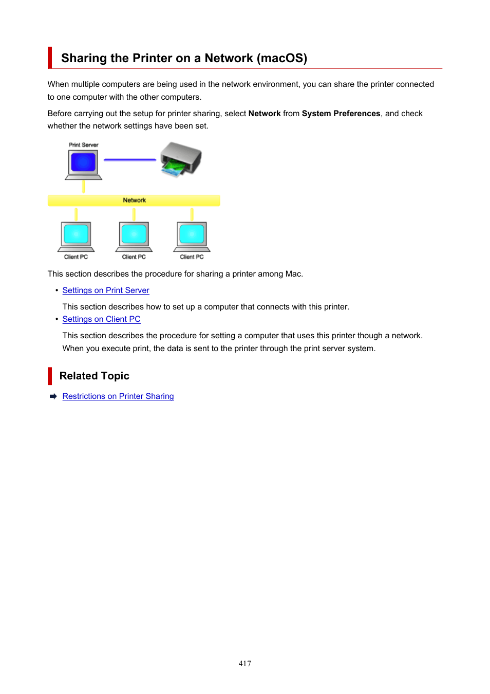 Sharing the printer on a network (macos) | Canon imagePROGRAF TX-3100 36" Printer with Basket User Manual | Page 417 / 1073