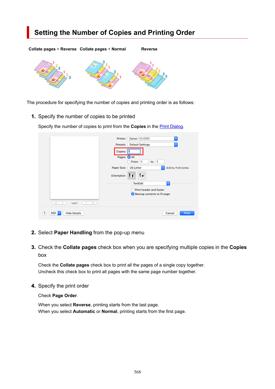 Setting the number of copies and printing order | Canon imagePROGRAF TX-3100 36" Printer with Basket User Manual | Page 568 / 1073