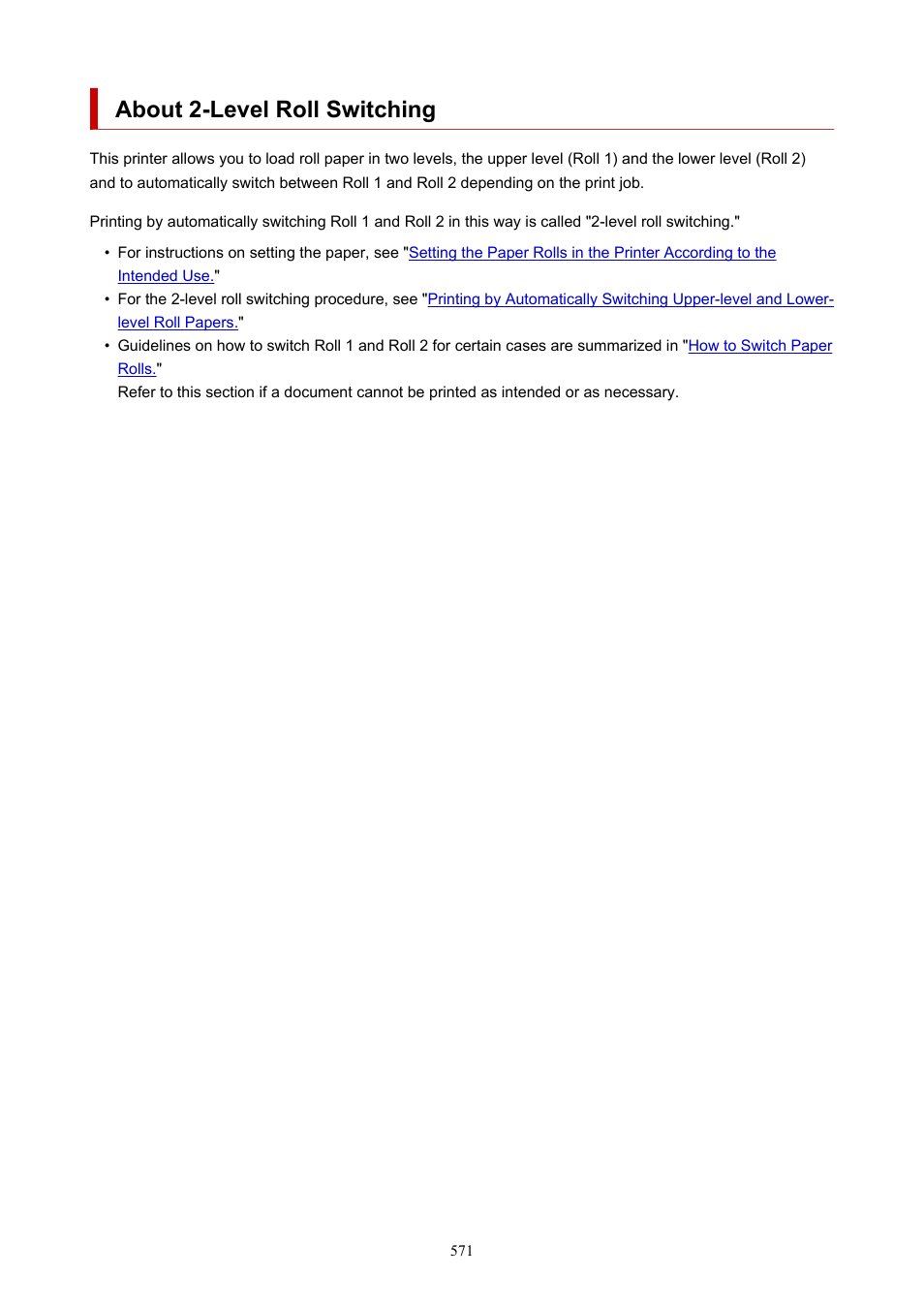 About 2-level roll switching | Canon imagePROGRAF TX-3100 36" Printer with Basket User Manual | Page 571 / 1073