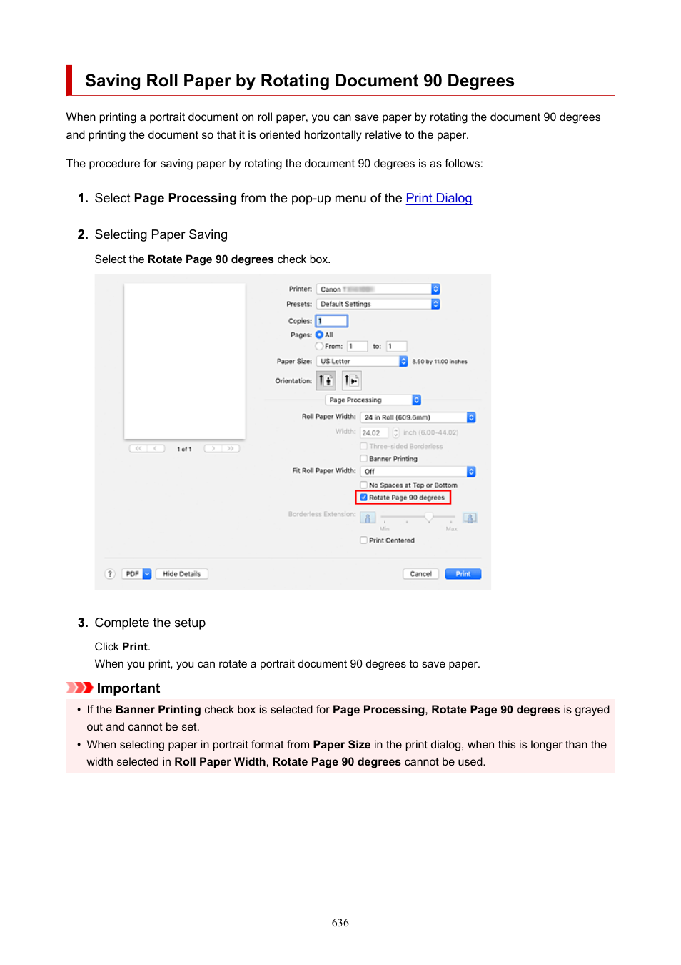 Saving roll paper by rotating document 90 degrees | Canon imagePROGRAF TX-3100 36" Printer with Basket User Manual | Page 636 / 1073