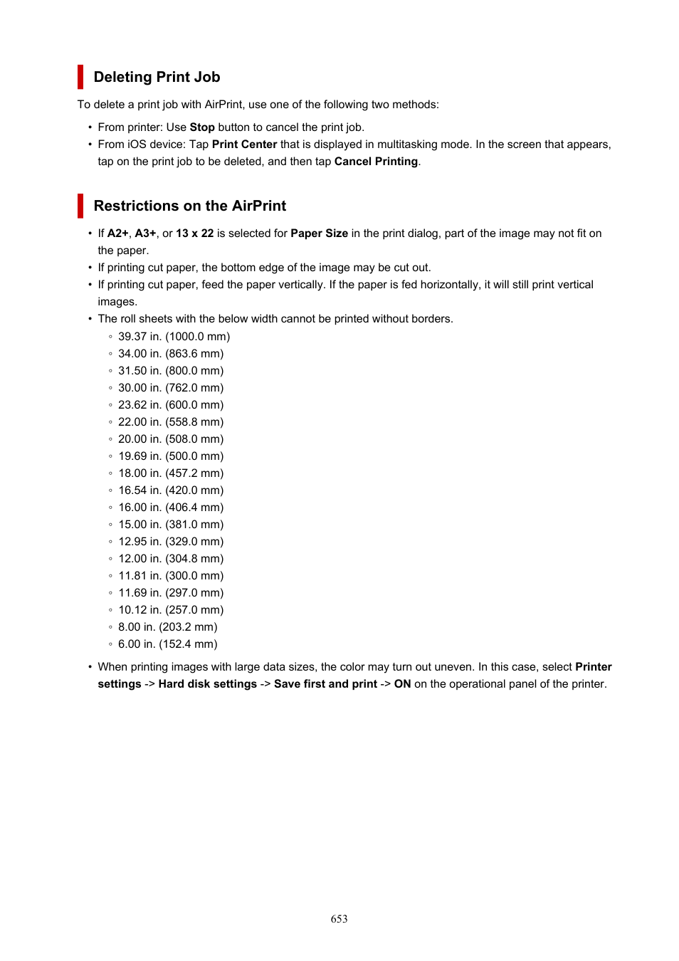 Deleting print job, Restrictions on the airprint | Canon imagePROGRAF TX-3100 36" Printer with Basket User Manual | Page 653 / 1073