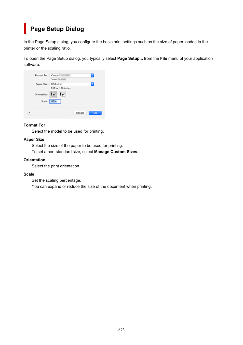 In the, Page setup dialog | Canon imagePROGRAF TX-3100 36" Printer with Basket User Manual | Page 673 / 1073