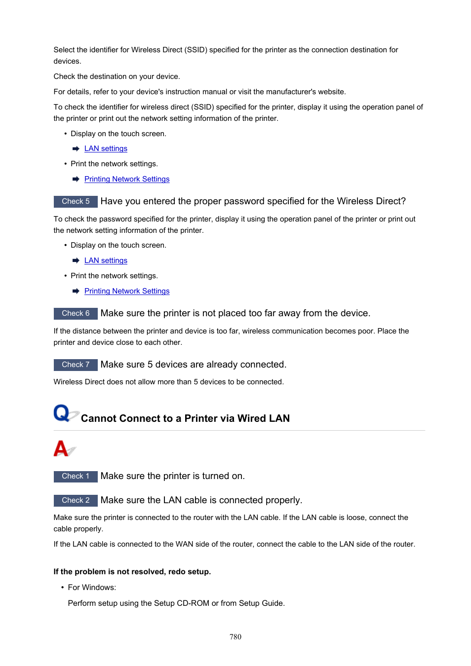 Cannot connect to a printer via wired lan | Canon imagePROGRAF TX-3100 36" Printer with Basket User Manual | Page 780 / 1073