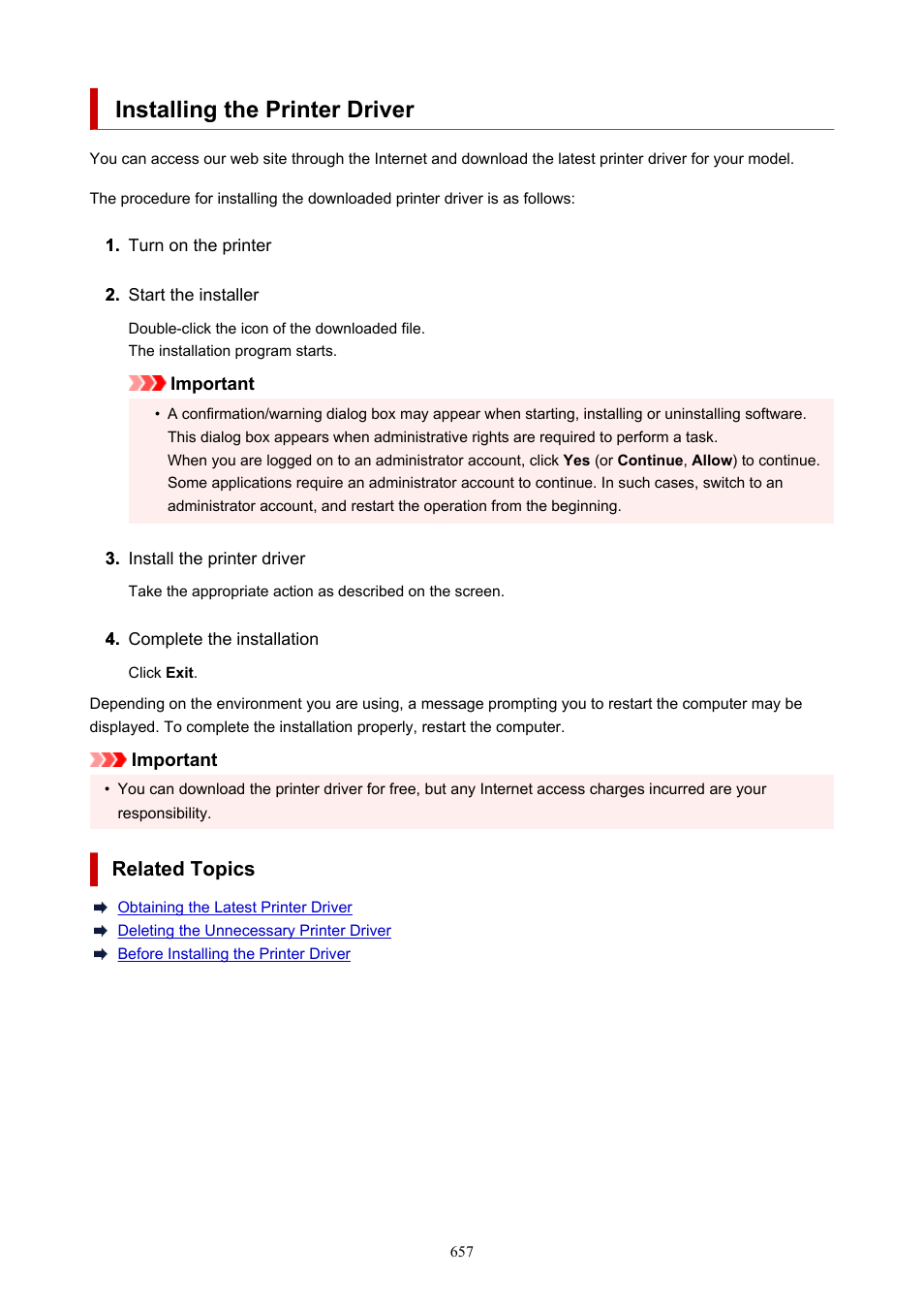 Installing the printer driver, Related topics | Canon imagePROGRAF GP-4000 User Manual | Page 657 / 1015