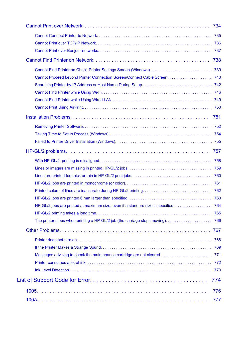 List of support code for error | Canon imagePROGRAF TA-20 MFP 24" Large Format Printer with L24ei Scanner and Stand Kit User Manual | Page 13 / 926