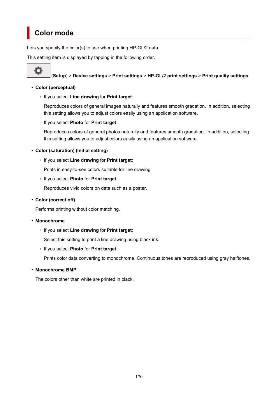 Color mode | Canon imagePROGRAF TA-20 MFP 24" Large Format Printer with L24ei Scanner and Stand Kit User Manual | Page 170 / 926