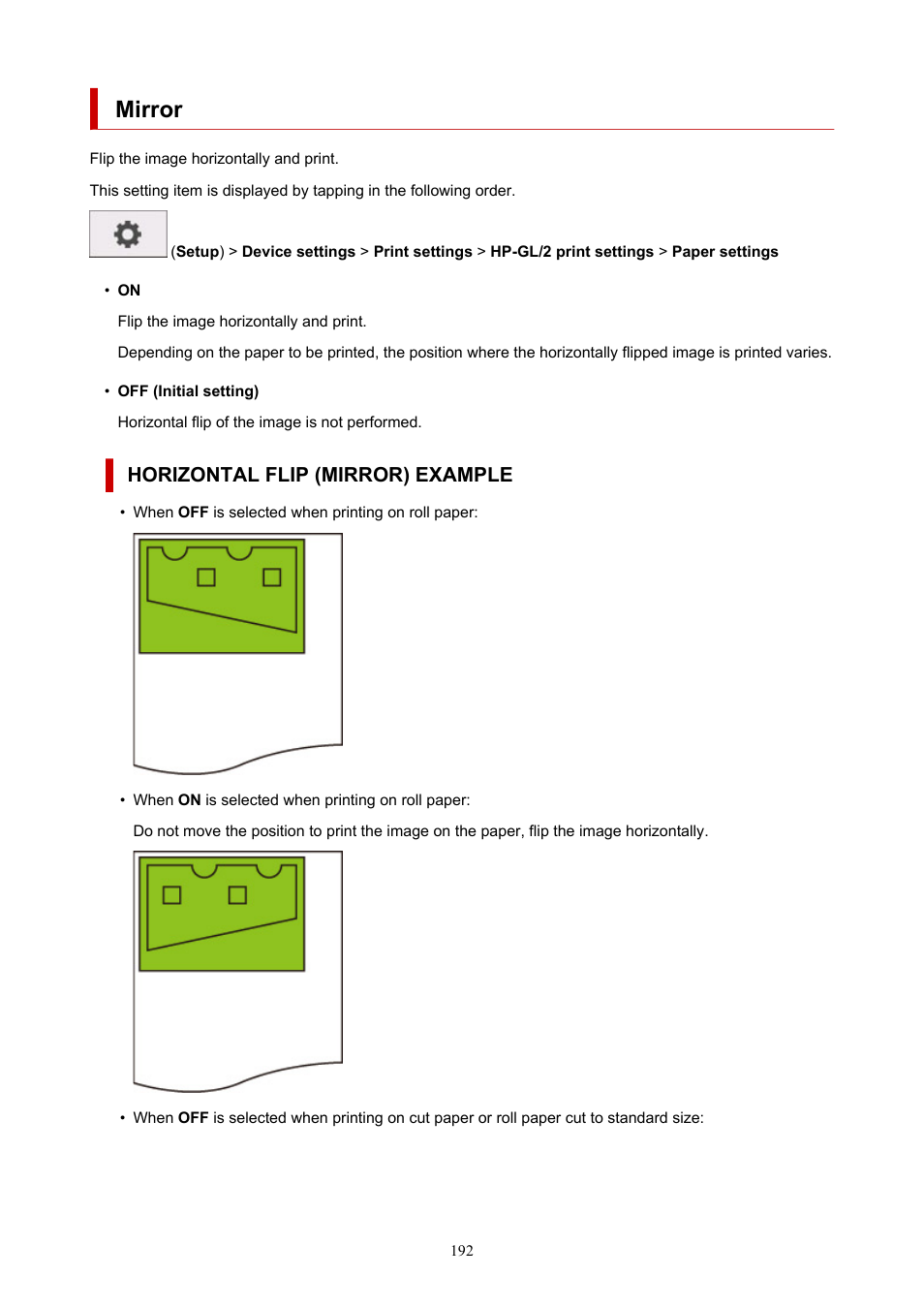 Mirror, Horizontal flip (mirror) example | Canon imagePROGRAF TA-20 MFP 24" Large Format Printer with L24ei Scanner and Stand Kit User Manual | Page 192 / 926