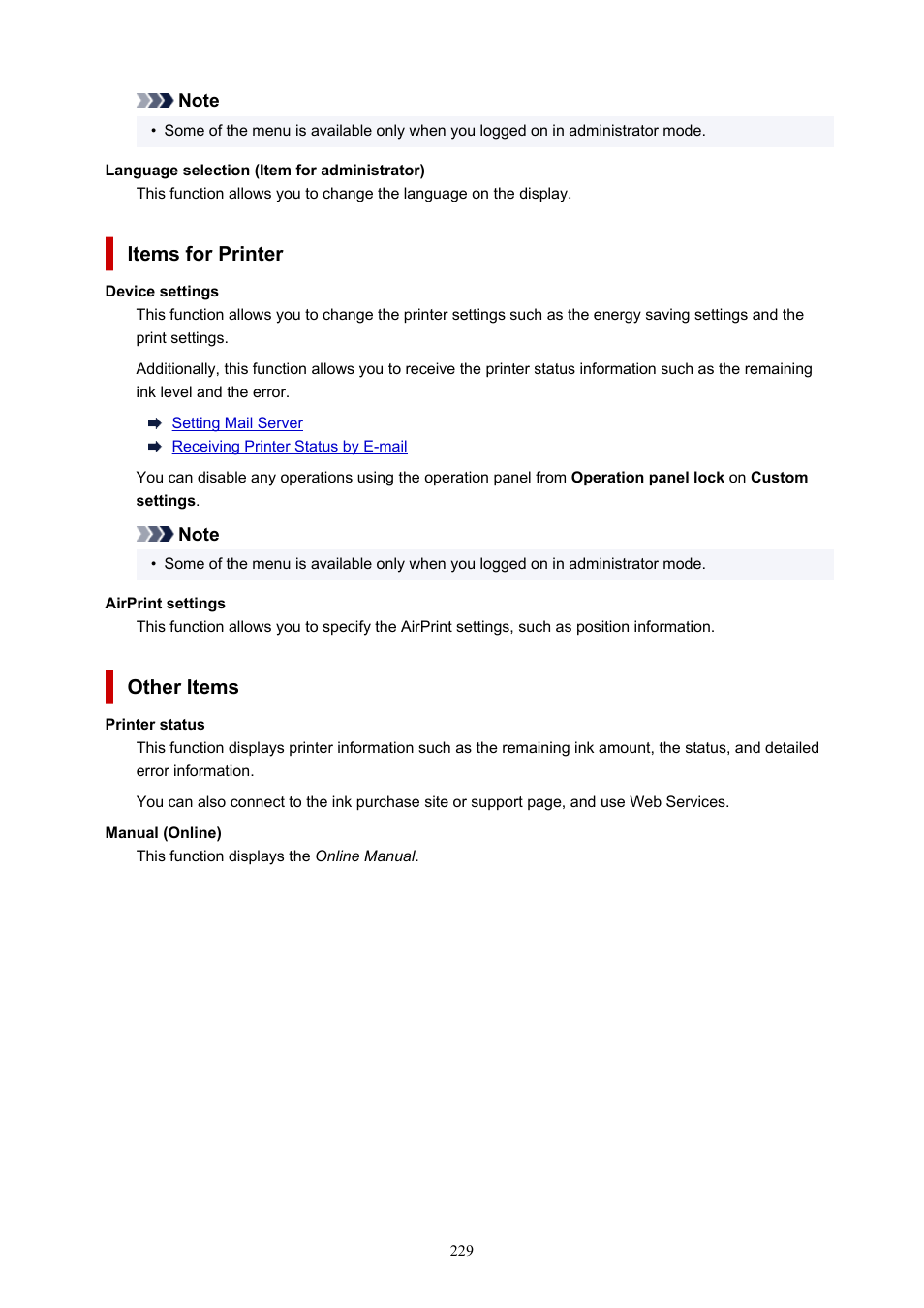 Items for printer, Other items | Canon imagePROGRAF TA-20 MFP 24" Large Format Printer with L24ei Scanner and Stand Kit User Manual | Page 229 / 926