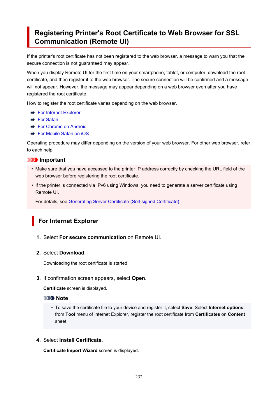 Remote ui), For internet explorer | Canon imagePROGRAF TA-20 MFP 24" Large Format Printer with L24ei Scanner and Stand Kit User Manual | Page 232 / 926