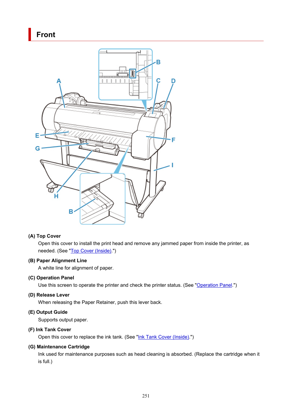 Front | Canon imagePROGRAF TA-20 MFP 24" Large Format Printer with L24ei Scanner and Stand Kit User Manual | Page 251 / 926