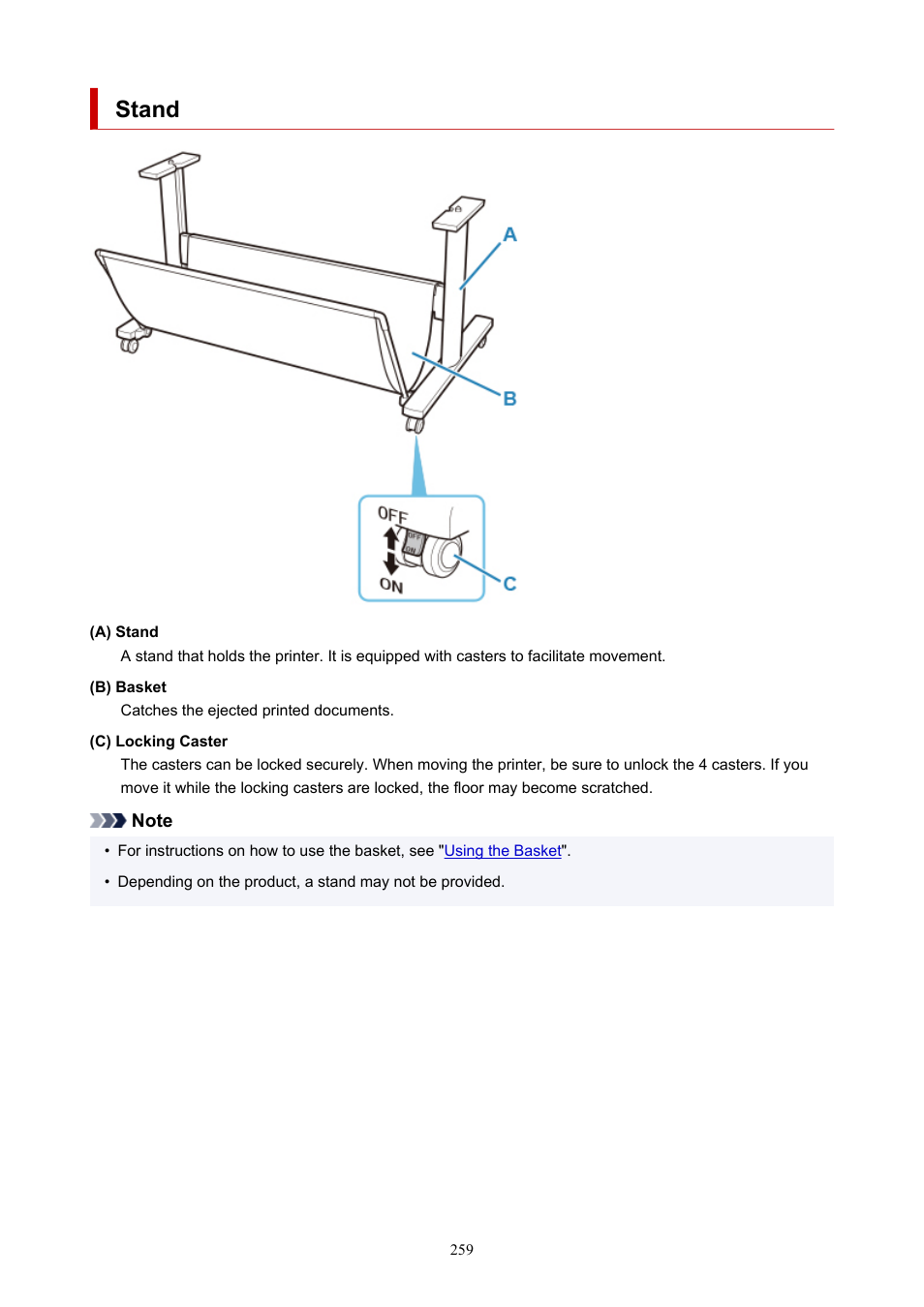 Stand | Canon imagePROGRAF TA-20 MFP 24" Large Format Printer with L24ei Scanner and Stand Kit User Manual | Page 259 / 926